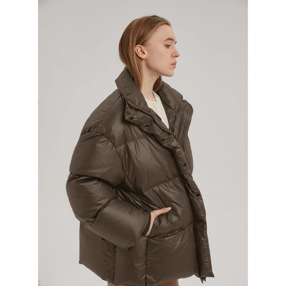 Lit Activewear New High Collar Oversize Loose Down Jacket in Brown Women Size M - Picture 4 of 16
